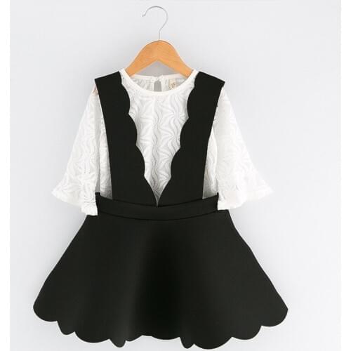 Dulce Amor Spring Girls Clothes Set 2019 New Fashion Hollow Out Blouse Shirt +Strap Dress Children 2pcs Clothing Suit