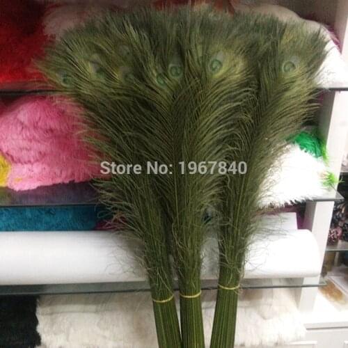 500 pcs / lot Beautiful Army green peacock feathers Eye length 80-85cm / 32-34 inch DIY stage celebration decoration