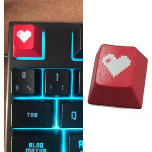 Red R4 Cherry Profile Dip Dye Sculpture PBT Keyboard Keycap Etched Pixel Heart