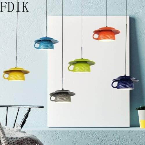 Creative Tea Cup Led Pendant Lights Modern Ceramic G9 Hanging Lamp for Bedroom Bar Coffee Hotel Indoor Decor Lighting Fixtures
