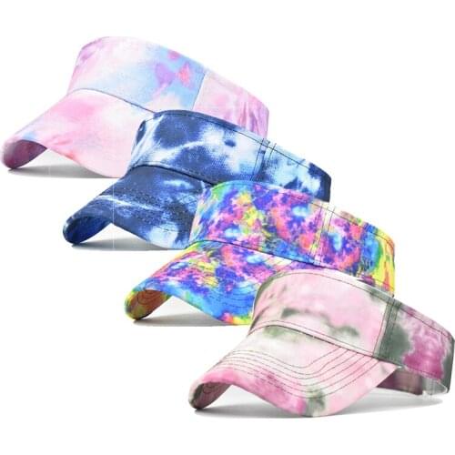 Summer Empty Top Hat Tie-dye Men Women Outdoor Sport Hiking Tennis Running Hats Adjustable Brim Sunscreen Breathable Cap