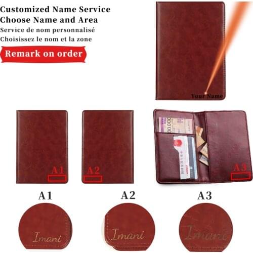 Multifunctional Engraving Name Double Fold Credit Card Bag New Casual Retro Mens And Womens PU Leather Ultra-thin Passport Bag