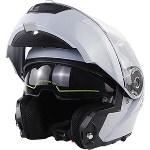 Motorcycle Helmet Full Face Silver Motocross Helmet Flip Up Capacete Da Motocicleta Cascos Moto Casque Doublel Len Racing Helmet