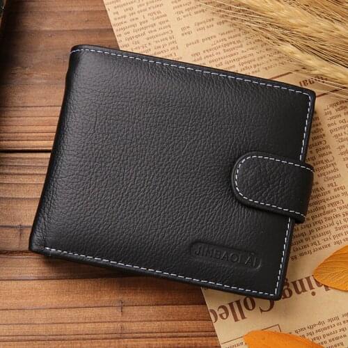 Genuine Leather Mens Business Wallets Male Short Hasp Cowhide Wallet Money Clip Coin Purse Photo Holder Cards Holders