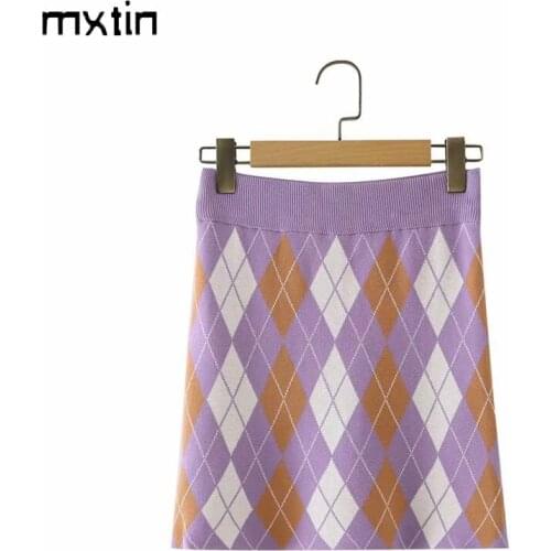 MXTIN 2021 Women Summer Vintage Plaid Mini Skirt Fashion Slim A Line High Waist Elasticity Ladies Short Skirts Casual Vestidos