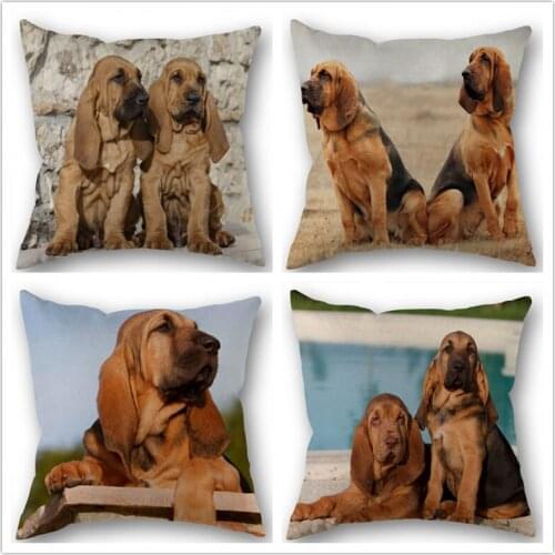Custom Bloodhound dog Cotton Linen Square Zippered Pillow Cover For Office Family Customize Your Picture 45*45cm DIY