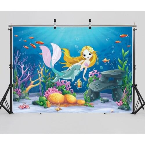 Sea World Pincess Child Party Photography Backdrops Backgrounds for Photo Studio Photo Shooting Vinyl Cloth Custom Photophone
