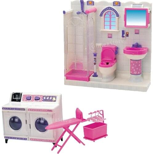 Plastic Bathroom Furniture Toilet and Washing Machine for Doll House