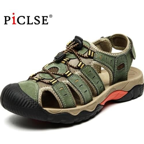 Summer Genuine leather Men Beach Sandals Roman Style Men Sandals Leather Shoes for Beach Outdoor Walking shoes male Sandalias
