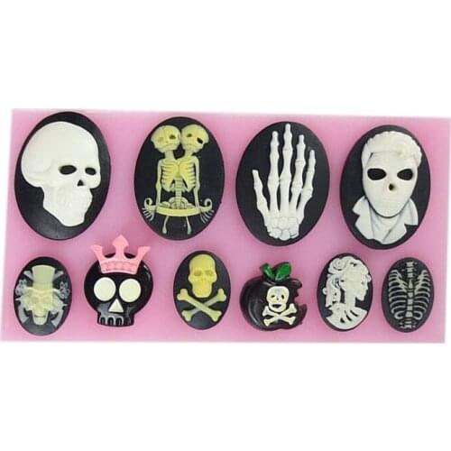 DIY Skeleton Head Skull Silicone Mold Fondant Halloween Cake Decorating Pastry kitchen accessories for Baking Tools T0605