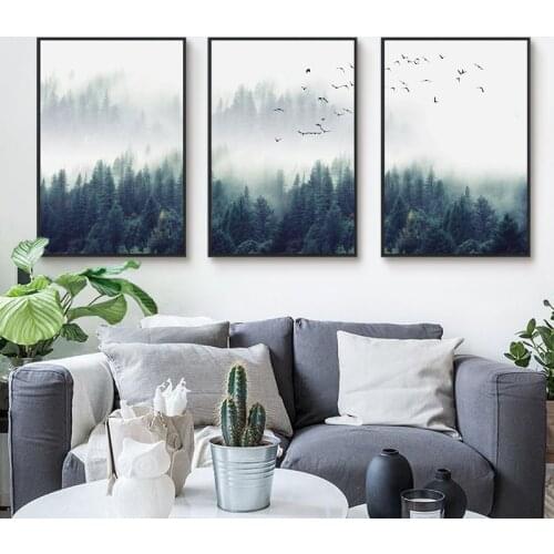 Nordic Natural Scenery Forest Tree Lanscape Poster Green Plant Canvas Painting Scandinavian Decor Living Room Home Wall Picture