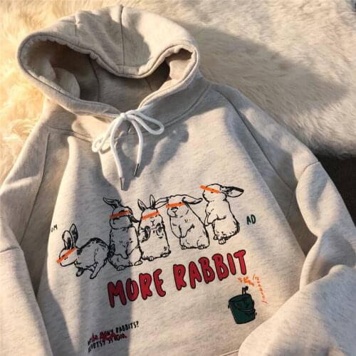 Sweatshirt For Womens More Rabbit Print Winter Korean Style Fashion Hoodies Kawaii Oversized Hooded Polyester Harajuku