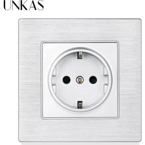 UNKAS EU Standard Aluminum Metal Panel Wall Socket With Dual USB Charging Port 16A Hidden Soft LED Indicator Outlet