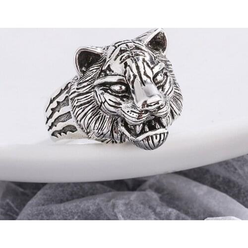 Personality domineering retro Animal Black Punk Jewelry Tiger Head Ring Men Retro Fashion Ring Wholesale