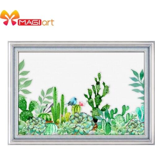 Cross stitch kits Embroidery needlework sets 11CT water soluble canvas patterns 14CT Little bird with cactus-NCMF172