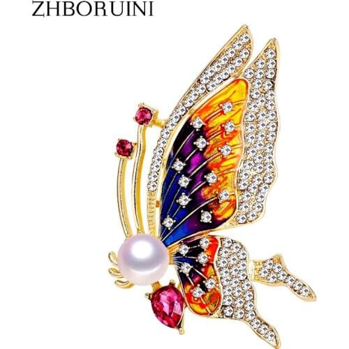 SHDIYAYUN 2019 Pearl Brooch Natural Freshwater Pearl Enamel Butterfly Brooch Simple Pins for Women Jewelry Womens Accessories