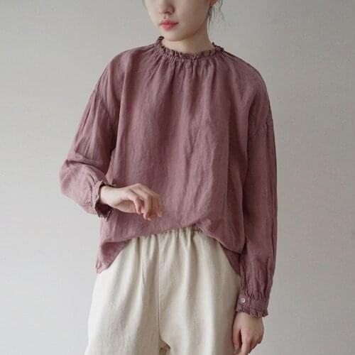 Johnature Spring Simple Loose Cotton Linen Comfortable Long Sleeve Women Pullovers Shirt 2020 New Casual All-match Ruffled Shirt