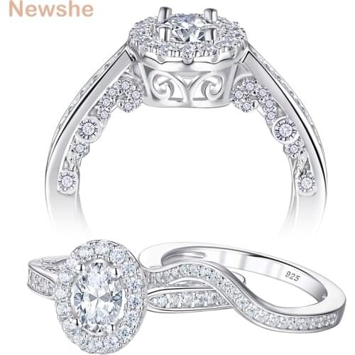 Newshe Genuine 925 Sterling Silver Bridal Set Halo Oval AAAAA Cz Wedding Engagement Ring For Women Promise Rings BR1158