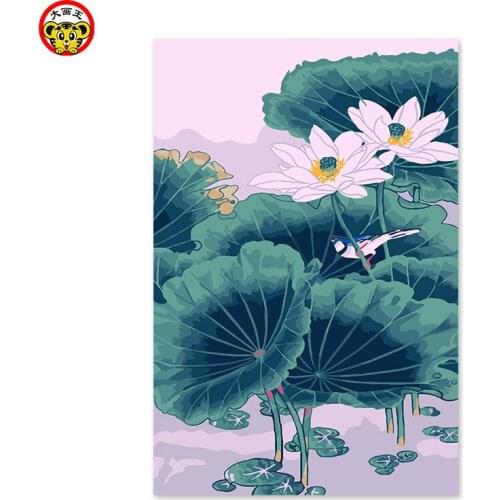 Painting by numbers art paint by number The lotus pond of lotus leaf frog China cool wind self portrait color painted decorativ