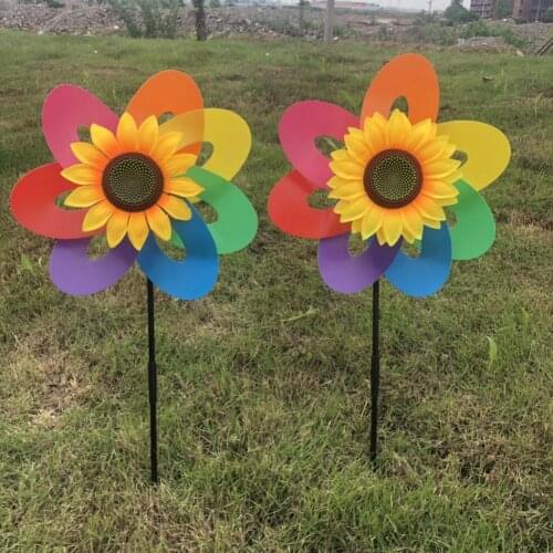 1 Set Windmill Wind Spinner Vibrant Color Waterproof Unique Shape Plastic Rainbow Flower String Pinwheel for Outdoor