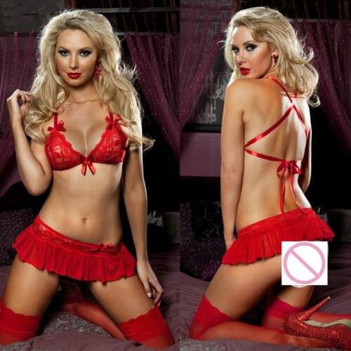 1set Erotic Lingerie+G-string Sexy Costumes Lingerie Red Sexy Lingerie Hot Dress Underwear Lace Set Bodydoll Sleepwear