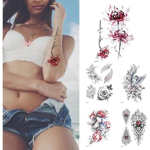1Sheet Rose Flowers Tattoo Sticker Women Girl Sexy Body Tattoos Black Waterproof Decal Tattoo