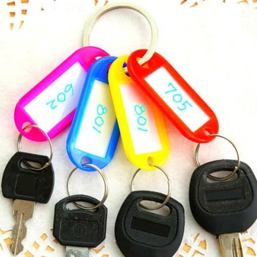 10Pcs Random Color Plastic Key Card Token Luggage Tag Hotel Room Number Classification Keychain Blank DIY Name Key Chain Ring