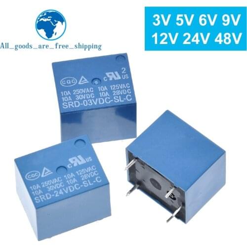 10pcs Relays SRD-03VDC-SL-C SRD-05VDC-SL-C SRD-06VDC-SL-C SRD-09VDC-SL-C SRD-12VDC-SL-C 3V 5V 6V 9V 12V 24V 48V 10A 250VAC 5PIN