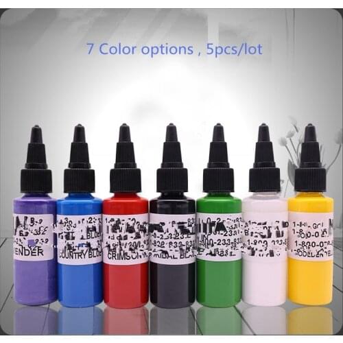 Free Shipping 5 Bottles/Lot Tattoo Ink 30ml/ 1oz / 30g Color Tattoo Pigment 7 Colors For Choose