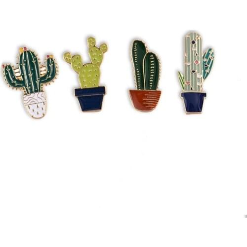 Free shipping wholesale 12pcs/ quality fashion jewelry accessories enamel metal plant cactus badge brooch pin