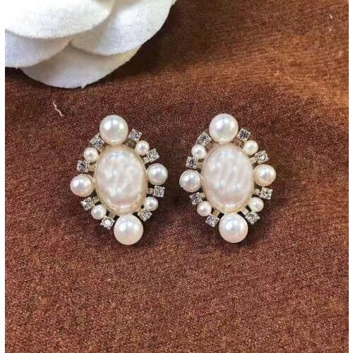 Brand Fashion Pearl Jewelry Gold Color Earrings Pearl Round Crystal Earrings Round Pearls Design Wedding Party Clip Earrings