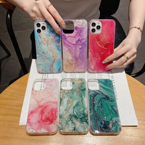 Drop glue gold foil marble phone case for iPhone 12 11 Pro XS Max X XR 7G 8Plus LUXURY shell Shockproof Soft Silicone Rubber