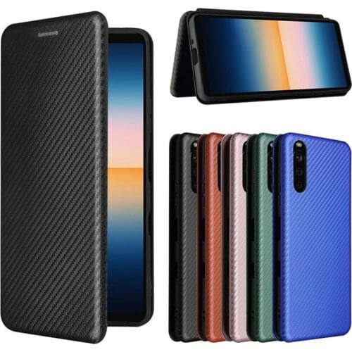 For Sony Xperia 1 5 10 III Case Luxury Flip Carbon Fiber Skin Magnetic Adsorption Case For Sony 1III 5III 10III Phone Bags