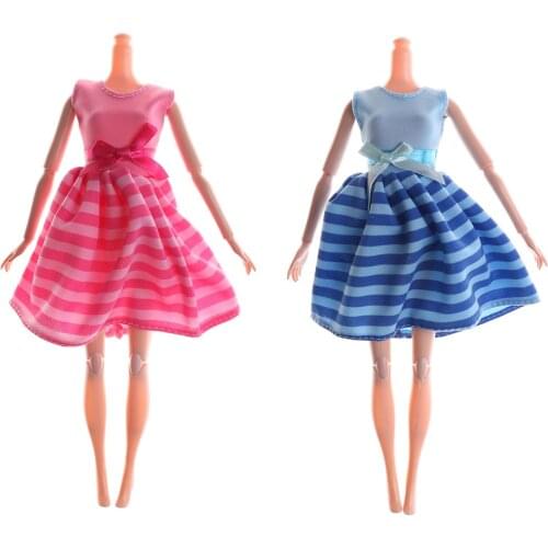 Kids Toy Gift Fashion Dress Handmade Party Dating Dinner Mini Gown Stripes Pattern Bowknot Clothes For Barbie Doll Accessories