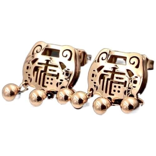 Long Life Lucky Lock With Three Small Bell Stud Earrings Free Shipping