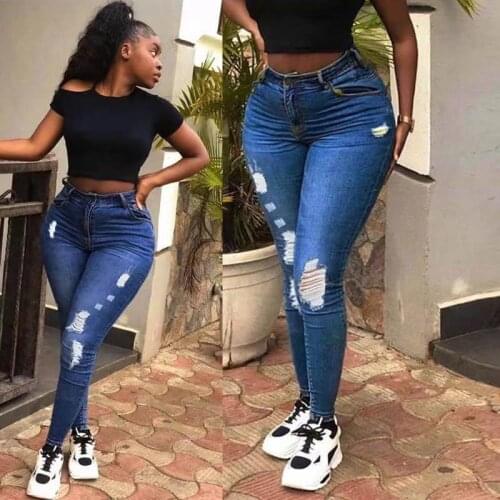 Womens trousers 2021 spring ripped jeans European and American net red student pants