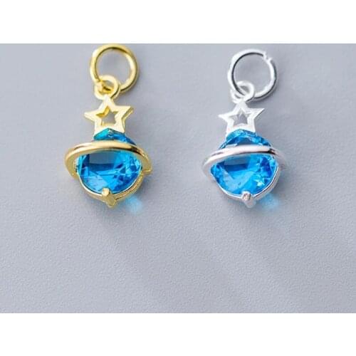 Pretty Blue Zircon Star Cosmos Women Charms Fit Necklace Earrings 925 Sterling Silver Craft Decoration Pendants DIY Jewelry Make