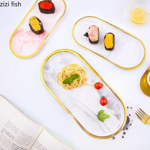 European Style Gilded Frame Ceramic Dinner Plate Marbled Dessert Dessert Plate Kitchen Utensils Porcelain Steak Pastry Plate