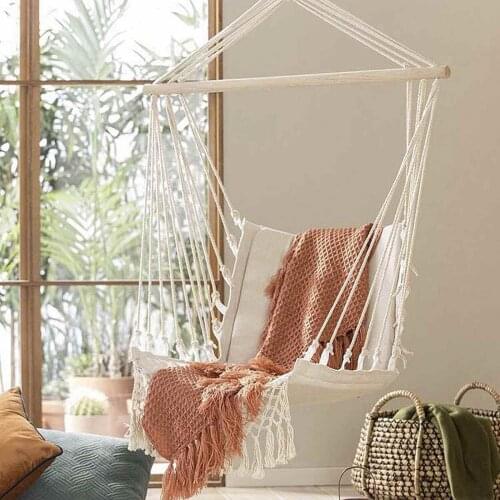Nordic Style Home Garden Hanging Hammock Tassel Hammock Chair Outdoor Indoor Dormitory Swing Hanging Chair with Wooden Rod
