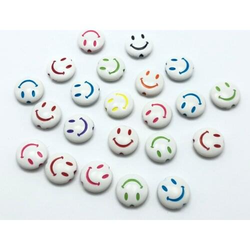 JunKang 20pcs mixed batch resin round smiling face flat jewelry production DIY bracelet childrens hand beaded material