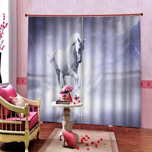 Oil painting landscape Animal Curtains 3D Digital print Horse Curtain Window For Living Room Bedroom Blackout Drapes