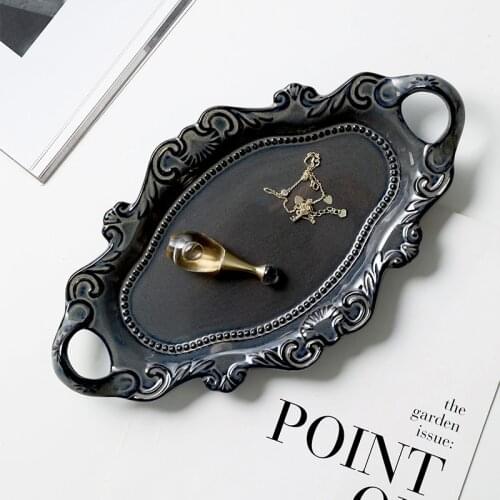 Ceramic dinner plates palace style western plate salad dessert plate ceramic double ear sushi cake plate creative embossed tray