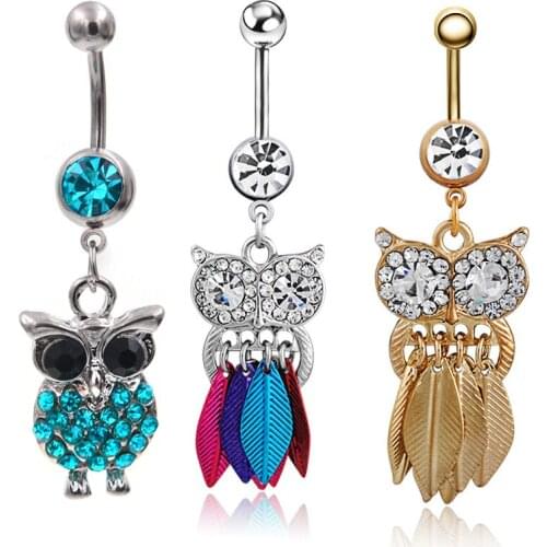 1Pc 4 Color Cute Owl Body Piercings Navel Belly Button Rings Piercing Nombril Joias Ouro Piercing Bijoux Ombligo Summer Fashion