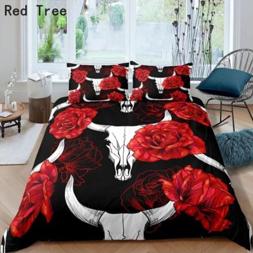 Deer Head Skull and Flower Butterfly Printed Bedding Set Luxury Design Home Decor Bedspread Bedclothes 2/3pcs Quilt No Sheets