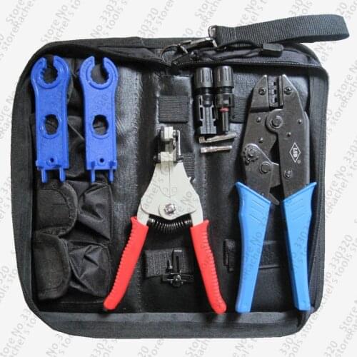 Multi-function solar crimping tool set with clamp wire stripper tools solar connector link spanner LS-2546B-A4