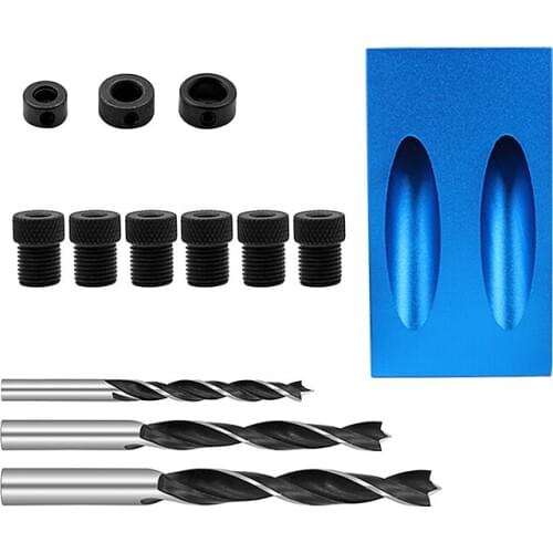 14pcs/set Carpentry Tool Oblique Hole Locator Drill Bit Woodworking Pocket Hole Jig Kit Angle Drill Guide Set Hole Puncher