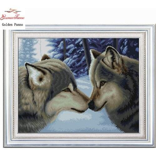 Golden Panno,Needlework,Embroidery,DIY Animal Painting,Cross stitch,kits,11ct wolf couples home Cross-stitch,Sets For Embroidery