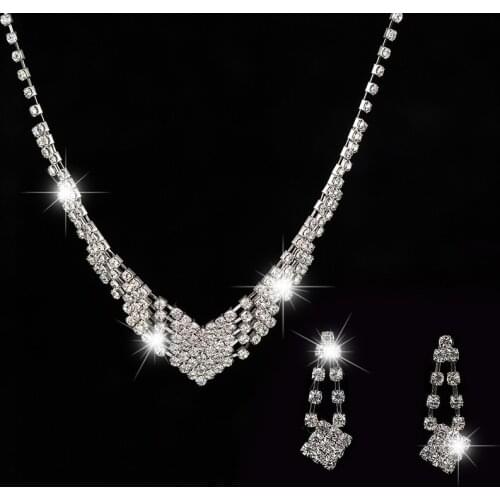 New Arrival Hot Sale Fashion Gift Women Silver Color Austrian Crystal Pendant Necklace Earring Popular Jewelry Sets #N197