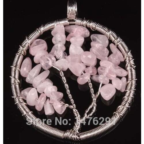 Charming Wire Chip Pink Quartz Stone Pendant