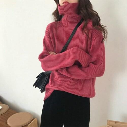 Solid Turtleneck Sweaters Women Korean Loose Autumn Winter Pullovers Lazy Warm New Jumpers Elegant Simple Long Sleeve W257